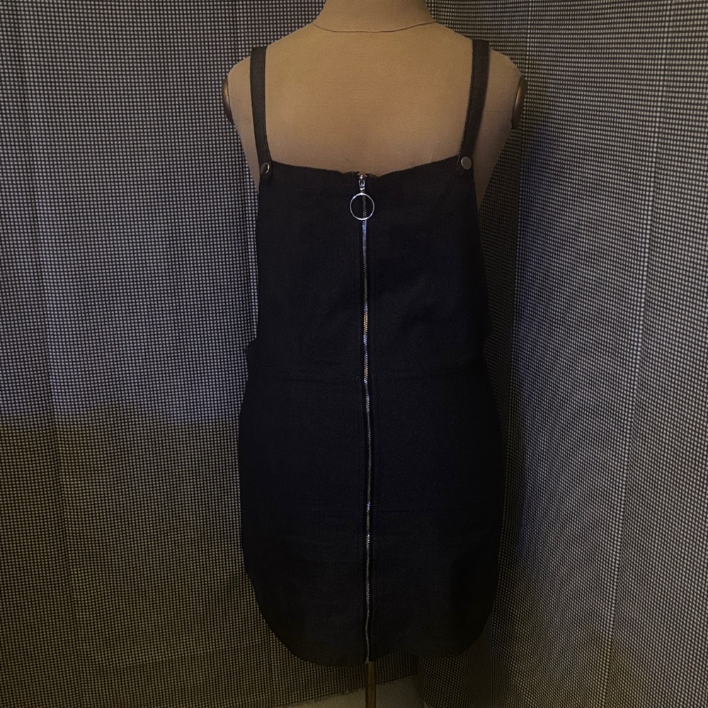 Wild Honey Black Zip-Front Pinafore Denim Overall Jumper Dress L Urban Casual
